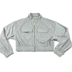 New Aerie Groove On Velour Jacket Grey Ribbed Crop